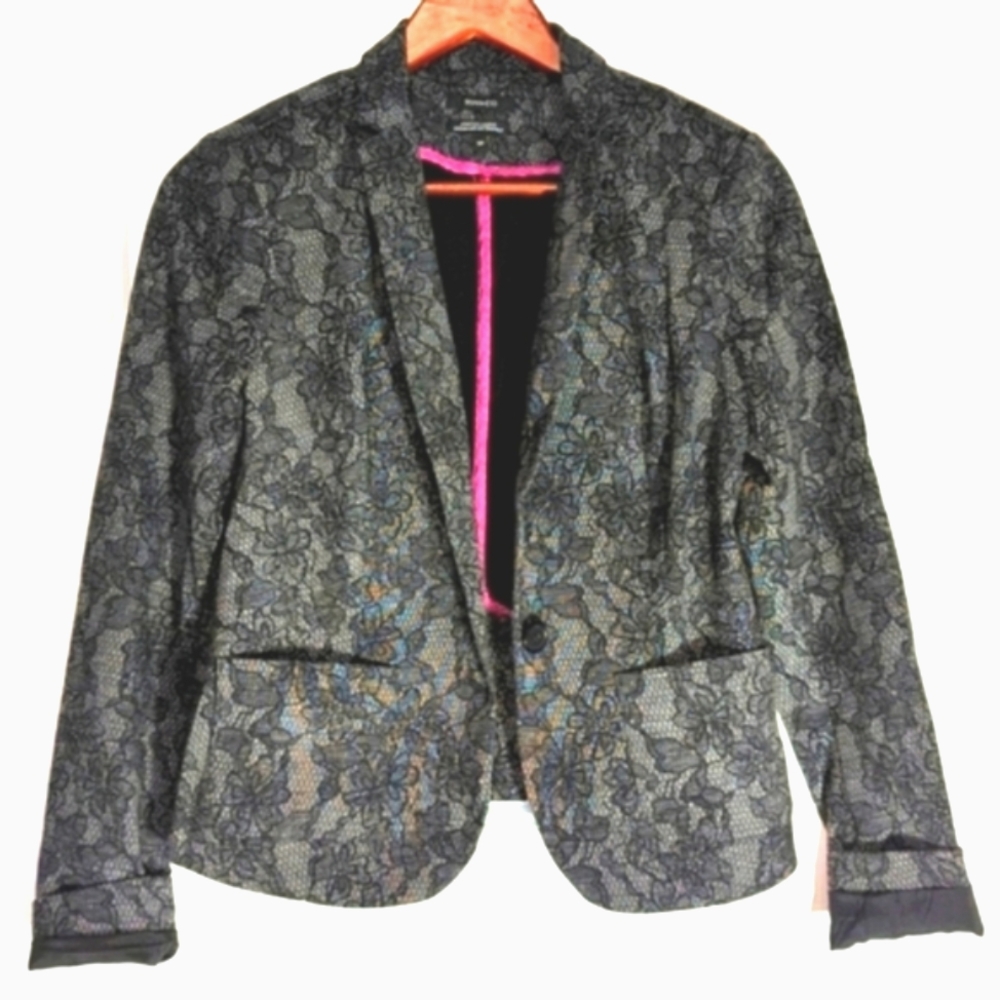 RW&CO Grey Lace & Floral Pattern Blazer